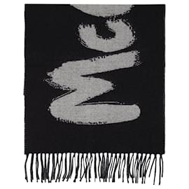 Alexander Mcqueen-Graffiti Biker Scarf in Black and Ivory Wool-Black