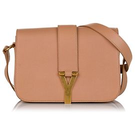 Yves Saint Laurent Bolsa transversal de couro YSL marrom Chyc Ligne Marrom Castanho claro