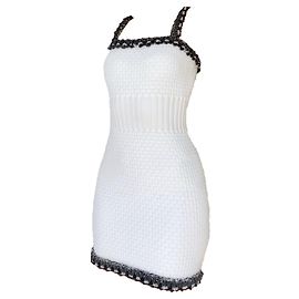 Chanel tweed top vestido bodycon cuello cuadrado Negro Blanco Gris