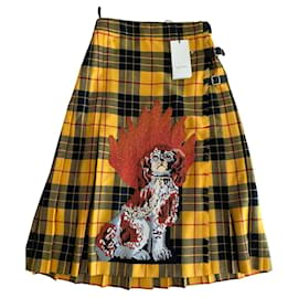 Gucci-Tartan skirt with dog-Yellow