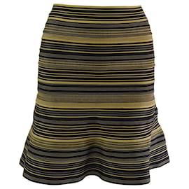 Herve Leger-Herve Leger Banded Flare Skirt in Yellow/Black Cotton-Yellow