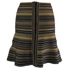 Herve Leger-Herve Leger Banded Flare Skirt in Yellow/Black Cotton-Yellow