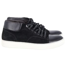 Lanvin Baskets Mid Cap Top Mat en Daim Noir Noir