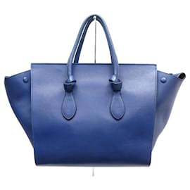 Céline-CELINE TIE BAG MEDIUM MODEL IN BLUE LEATHER HAND BAG-Blue