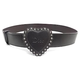 Christian Dior-CHRISTIAN DIOR BELT WITH HEART BUCKLE T90 IN BLACK LEATHER HEART LEATHER BELT-Black