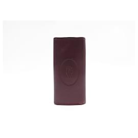 Cartier-VINTAGE KEY RING MUST DE CARTIER MULTICLE BORDEAUX LEATHER + KEY RING BOX-Dark red