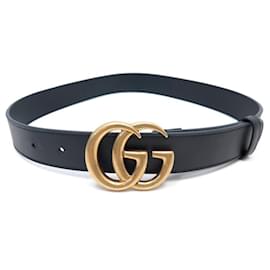Gucci-NEW GUCCI GG MARMONT BELT 414516 Black Leather 70 CM BLACK LEATHER BELT-Black