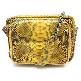 CLARIS VIROT CHARLY HANDTASCHE AUS GELBEM PYTHONLEDER-UMHÄNGETASCHE Gelb