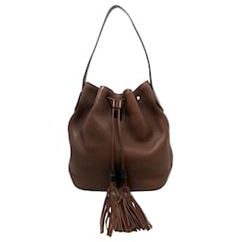Gucci-Gucci Brown Leather Bucket Bag-Brown,Dark brown