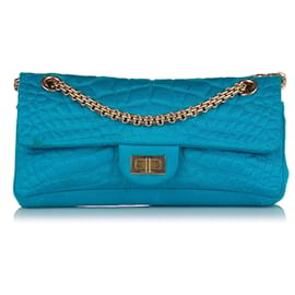 Chanel-Chanel Blue Reissue Croc Stitch Satin lined Flap Bag-Blue
