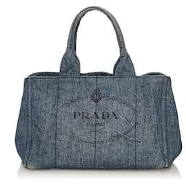 Prada-Prada Blue Canapa Logo Denim Handbag-Blue,Other