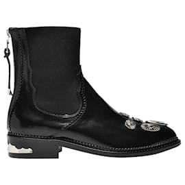 Toga Pulla-Flat Boots in Black Leather-Black