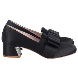 Mocassini Miu Miu Fiocco con Tacchi Glitter in Raso Nero Nero