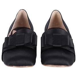 Miu Miu-Miu Miu Bow Loafers with Glitter Heels in Black Satin-Black
