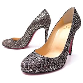 Christian Louboutin-NEW CHRISTIAN LOUBOUTIN SHOES FIFI PUMPS 38 LACE AND SEQUINS-Black