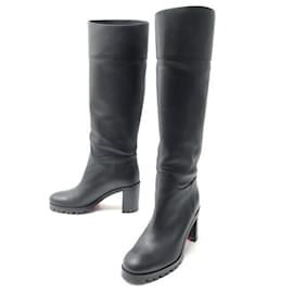 Christian Louboutin-NEW CHRISTIAN LOUBOUTIN SHOES BOOTS WITH HEELS 37.5 BLACK LEATHER BOOTS-Black
