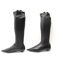 Chanel-SHOES BOOTS CHANEL LOGO CC 37 BLACK LEATHER BOOTS-Black