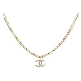 Chanel-NEW CHANEL NECKLACE CHAIN LOGO CC IN GOLD METAL & STRASS NEW NECKLACE-Golden