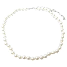 Chanel-NEW CHANEL NECKLACE GLASS BEADS & GOLDEN METAL 60CM NEW PEARLS NECKLACE-Silvery