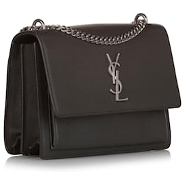 Yves Saint Laurent-YSL Gray Sunset Leather Crossbody Bag-Silvery,Grey
