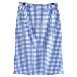 Prada AW13 Gingham Wool Pencil Skirt White Blue