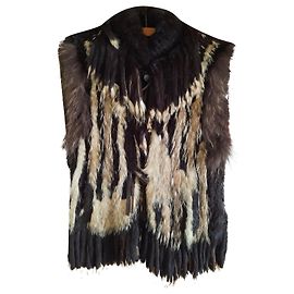 Rizal Dark Brown Fur Sleeveless Jacket L Dark brown