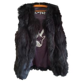 Autre Marque Black Fur Sleeveless Jacket L Black