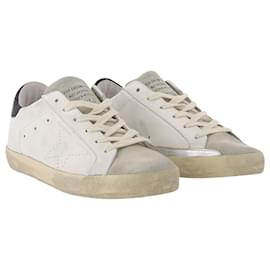 Golden Goose Deluxe Brand-Super Star Sneakers in White and Black Leather-White