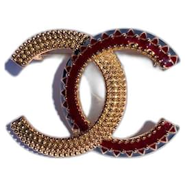 Chanel-Chanel CC Goldmetall- und Emailbrosche-Golden,Grün,Bordeaux,Gold hardware