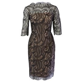 Erdem Paisley Lace Midi Shift Dress in Black Polyester Black