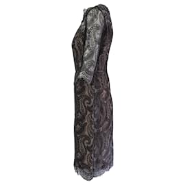 Erdem-Erdem Midi-Etuikleid mit Paisley-Spitze aus schwarzem Polyester-Schwarz