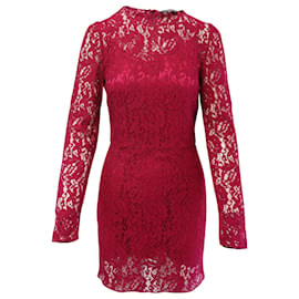 Dolce & Gabbana-Dolce & Gabbana Full Lace Shift Dress in Fuchsia Pink Polyester-Pink