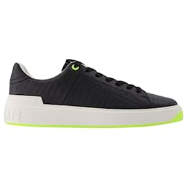 Balmain-B Court-Calf Embossed Monogram in Black and White Leather-Black