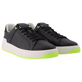 Balmain-B Court-Calf Embossed Monogram in Black and White Leather-Black