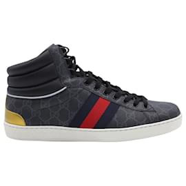 Gucci-Gucci New Ace Hi Sneakers in Black Leather-Blue