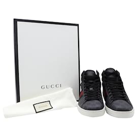 Gucci-Gucci New Ace Hi Sneakers in Black Leather-Blue