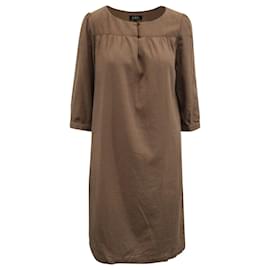 Apc-a.P.C. belted 3/4 Sleeve Dress in Brown Cotton-Brown