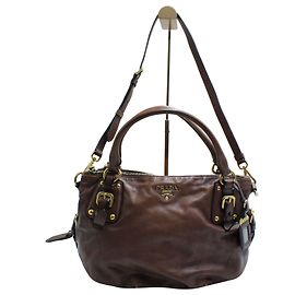Borsa Prada Nocciolo Satchel in Pelle di Vitello Marrone Marrone