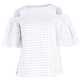Iris & Ink Top à Pois à Epaule Dénudée en Coton Blanc Blanc