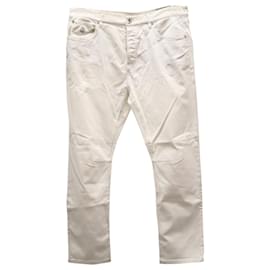 Brunello Cucinelli-Brunello Cucinelli  Distressed Leisure Fit Pants in White Cotton-White