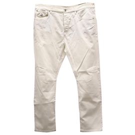 Calça Brunello Cucinelli Distressed Leisure Fit em algodão branco Branco