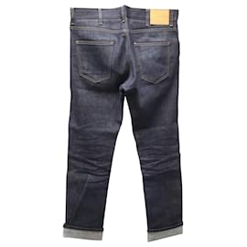 Gucci-Gucci Tapered Pants with Web in Navy Blue Cotton Denim-Blue,Navy blue
