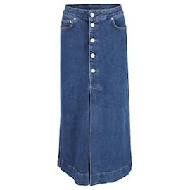 Ganni-Ganni Denim Midi Skirt in Blue Cotton-Blue