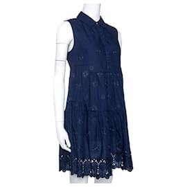 Diane Von Furstenberg-Vestido Kit DvF azul oscuro con bordado de ojales-Azul