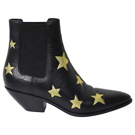 Saint Laurent Oeste 45 Botines Chelsea Star de piel de becerro negra Negro
