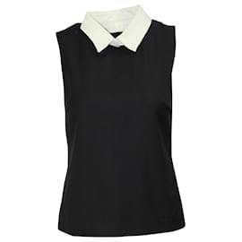Theory-Theory Contrast Collar Sleeveless Blouse in Black and White Wool -Multiple colors