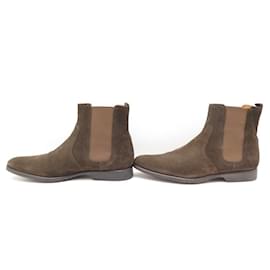 Hermès-HERMES SHOES LEWIS ANKLE BOOTS 45 BROWN SUEDE CHELSEA + BOOTS SHOES BOX-Brown