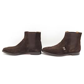 Hermès-HERMES SHOES CHELSEA BOOTS BUCKLE H 45 BROWN SUEDE + SHOES BOX-Brown