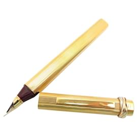 Cartier-STYLO PLUME CARTIER TRINITY A CARTOUCHE PLAQUE OR GOLD PLATED FOUNTAIN PEN-Doré