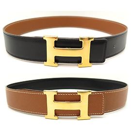 Hermès CORREIA HERMES REVERSÍVEL 32MM T65 FIVELA DE COURO PRETO E OURO H CINTO OURO Outro